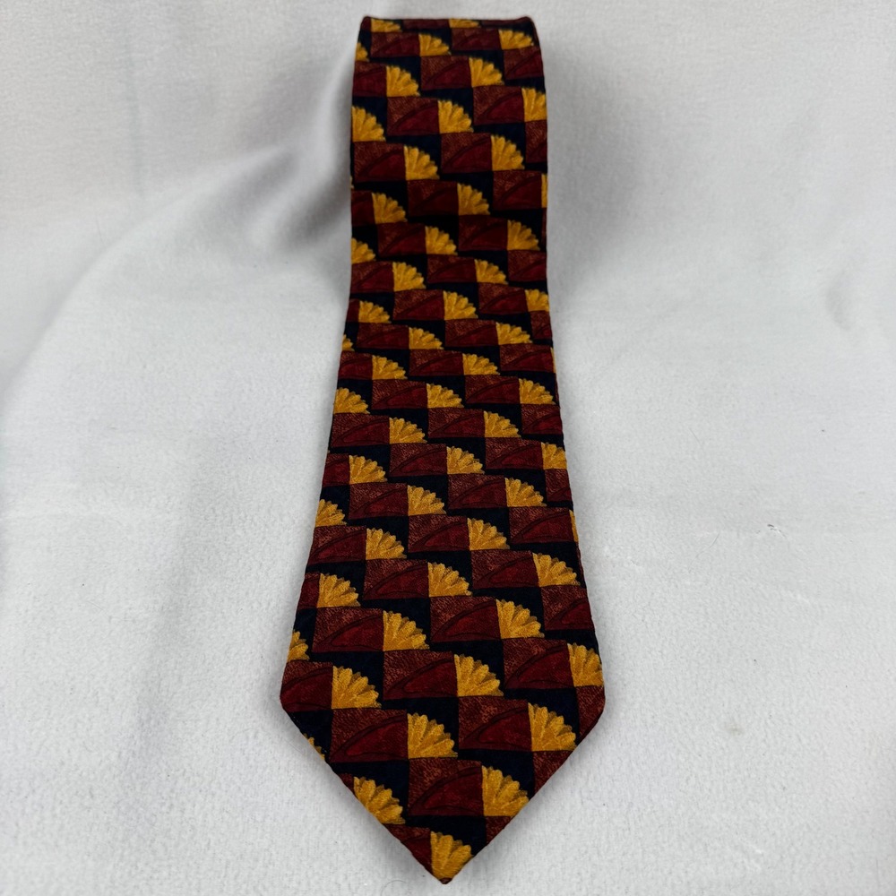 BOLGHERI Made In Italy Silk‎ Necktie Red Gold Geometric Mens Tie